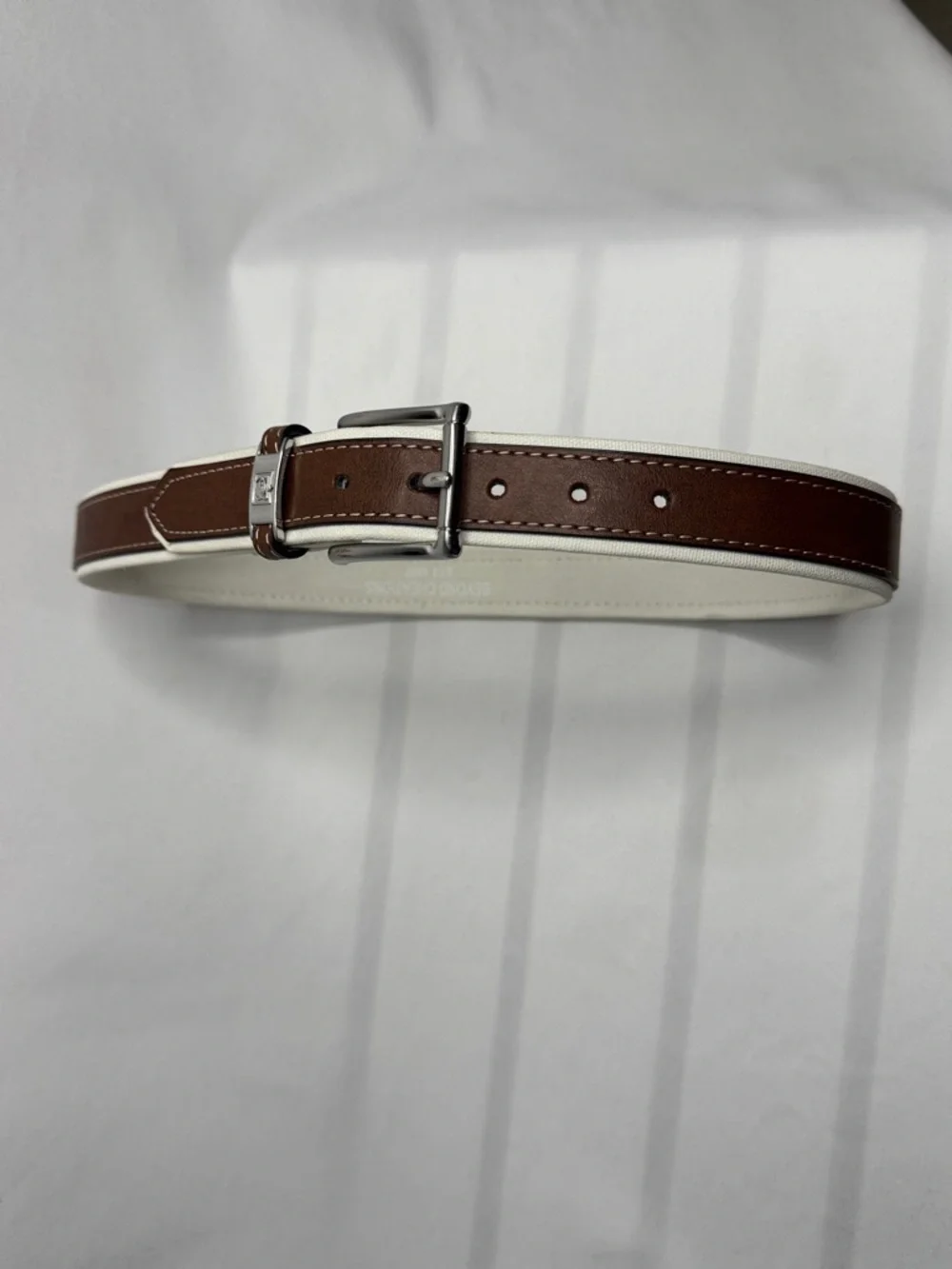 Kids Brown Leather Belt with Off White Trim Size L 26